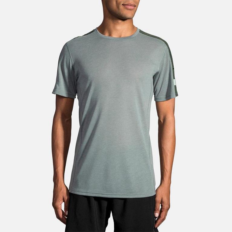 Brooks DISTANCE Short Sleeve Running Shirt Mens Online - Grey (BMR159876)